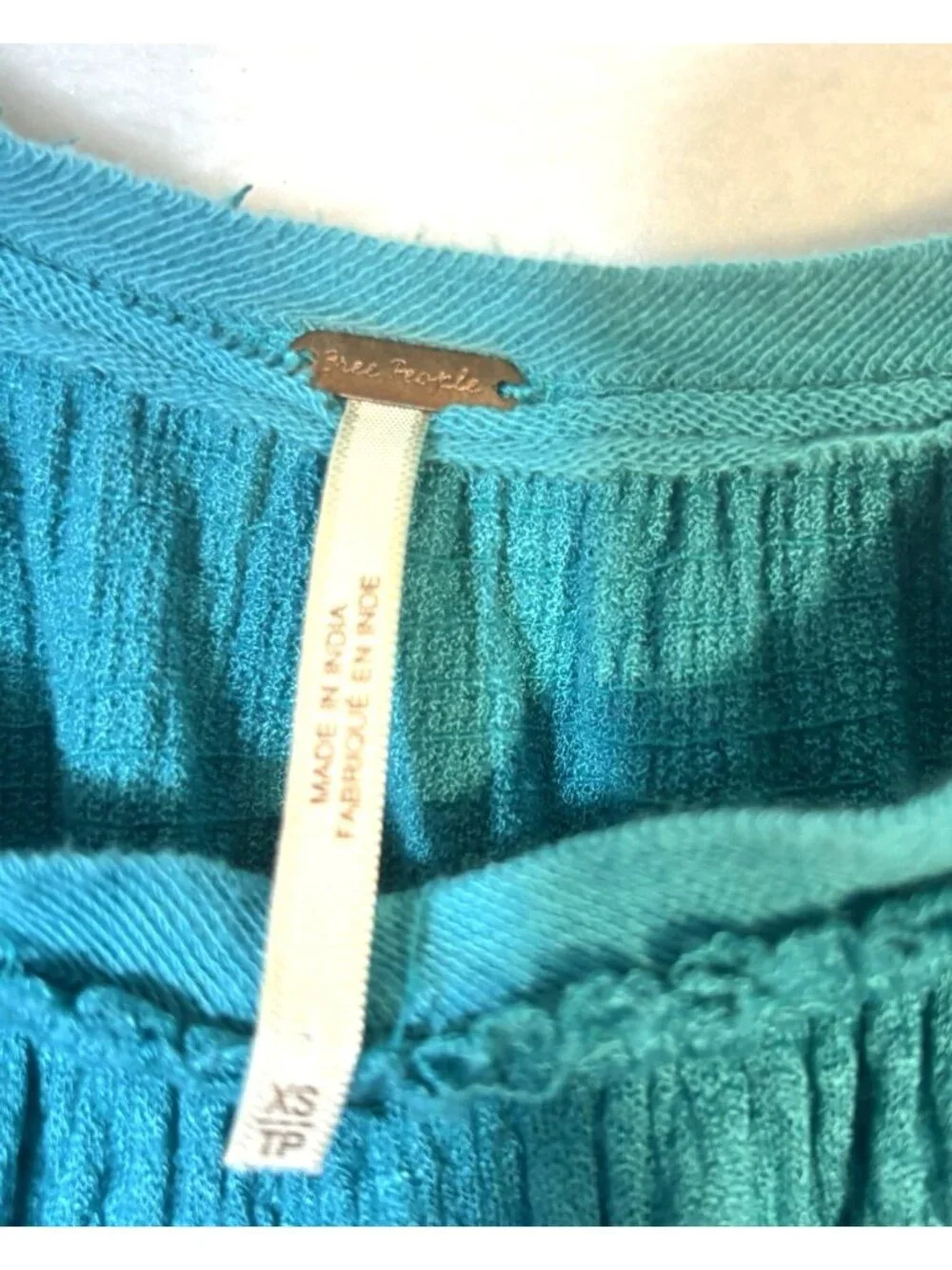 Free People Teal Aqua Blue Top Flutter Sleeve Gauze Frayed Ruffle Distressed XS